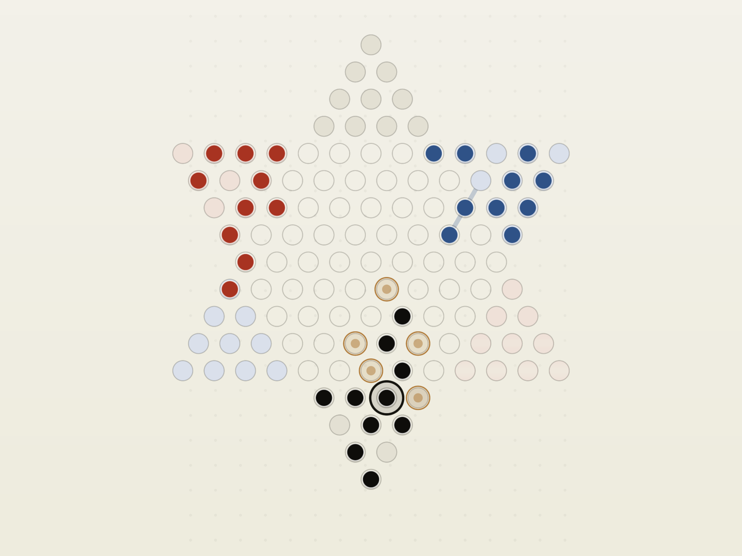 A complete six-player Chinese Checkers board against JumpStar