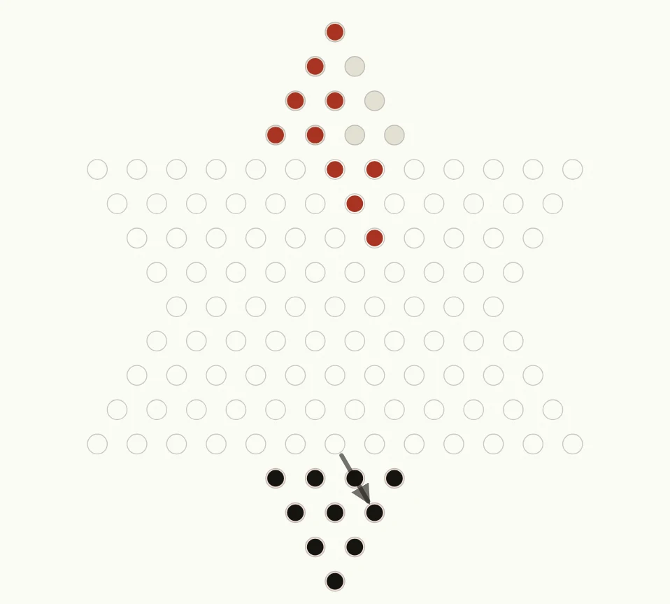 The final position of a Chinese Checkers game with one player completely filling the opposite triangle